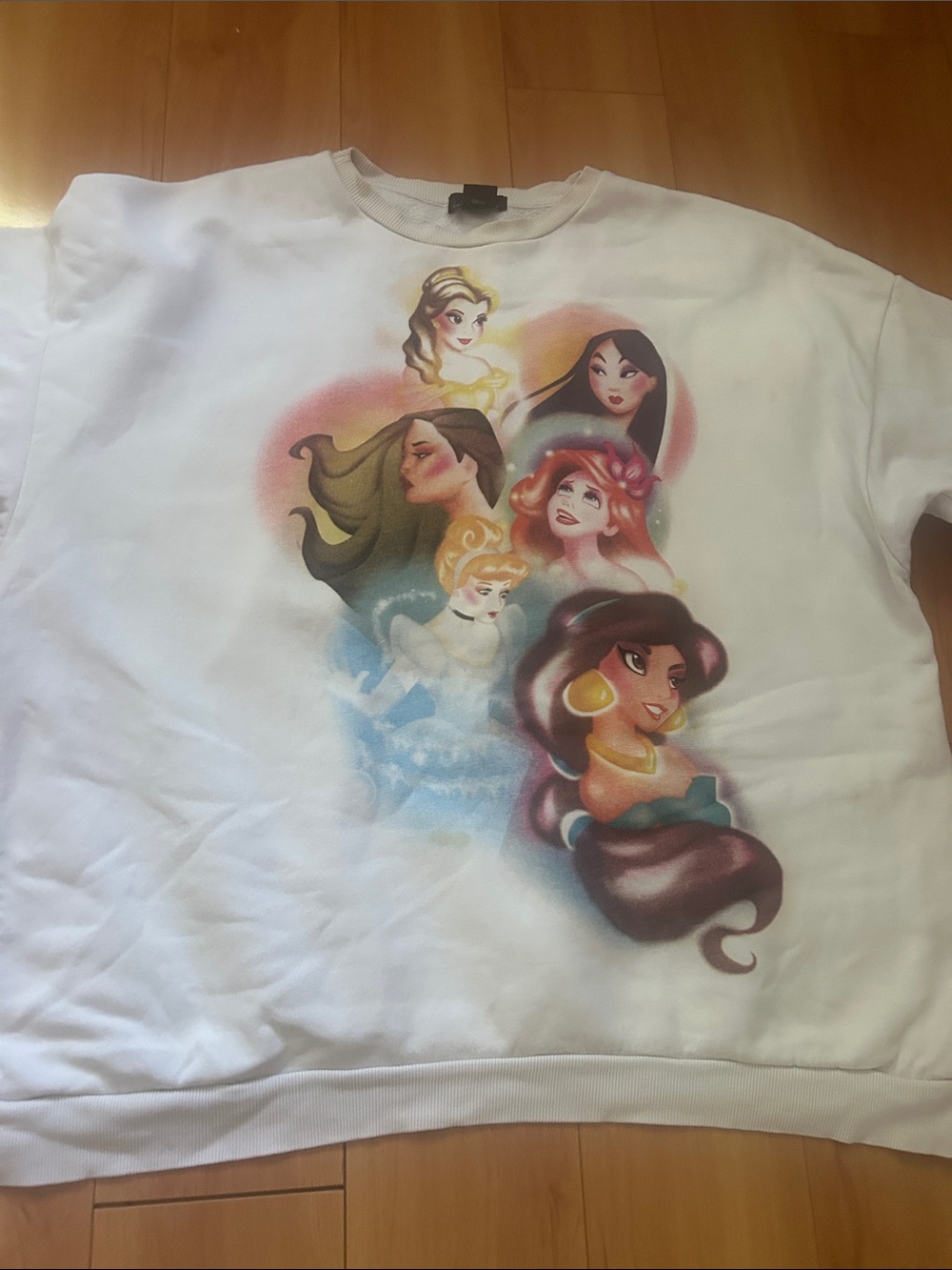 Bershka White Women’s Sweatshirt with Colorful Princess Graphic